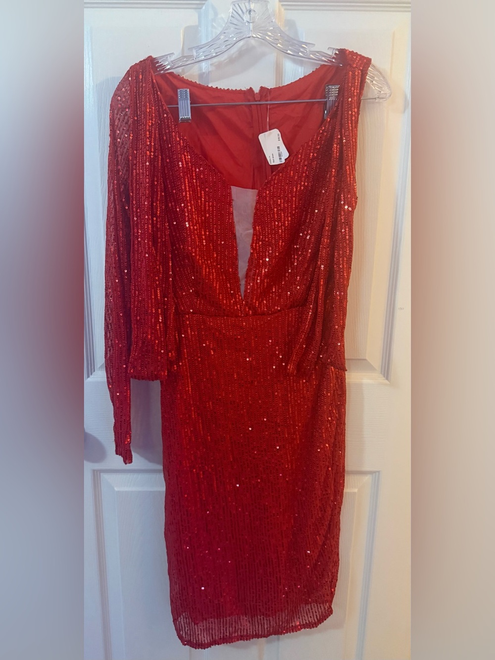 Red Sequin Long-Sleeve Party Dress